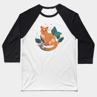 Cat With Flowers And Plants Baseball T-Shirt